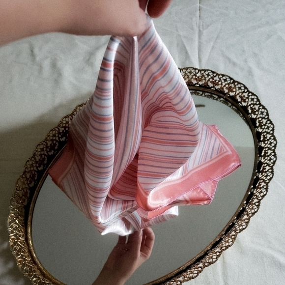 *Free With Purchase* Vintage Striped Satin Square Scarf Hair Pastel Pocket - Picture 2 of 2
